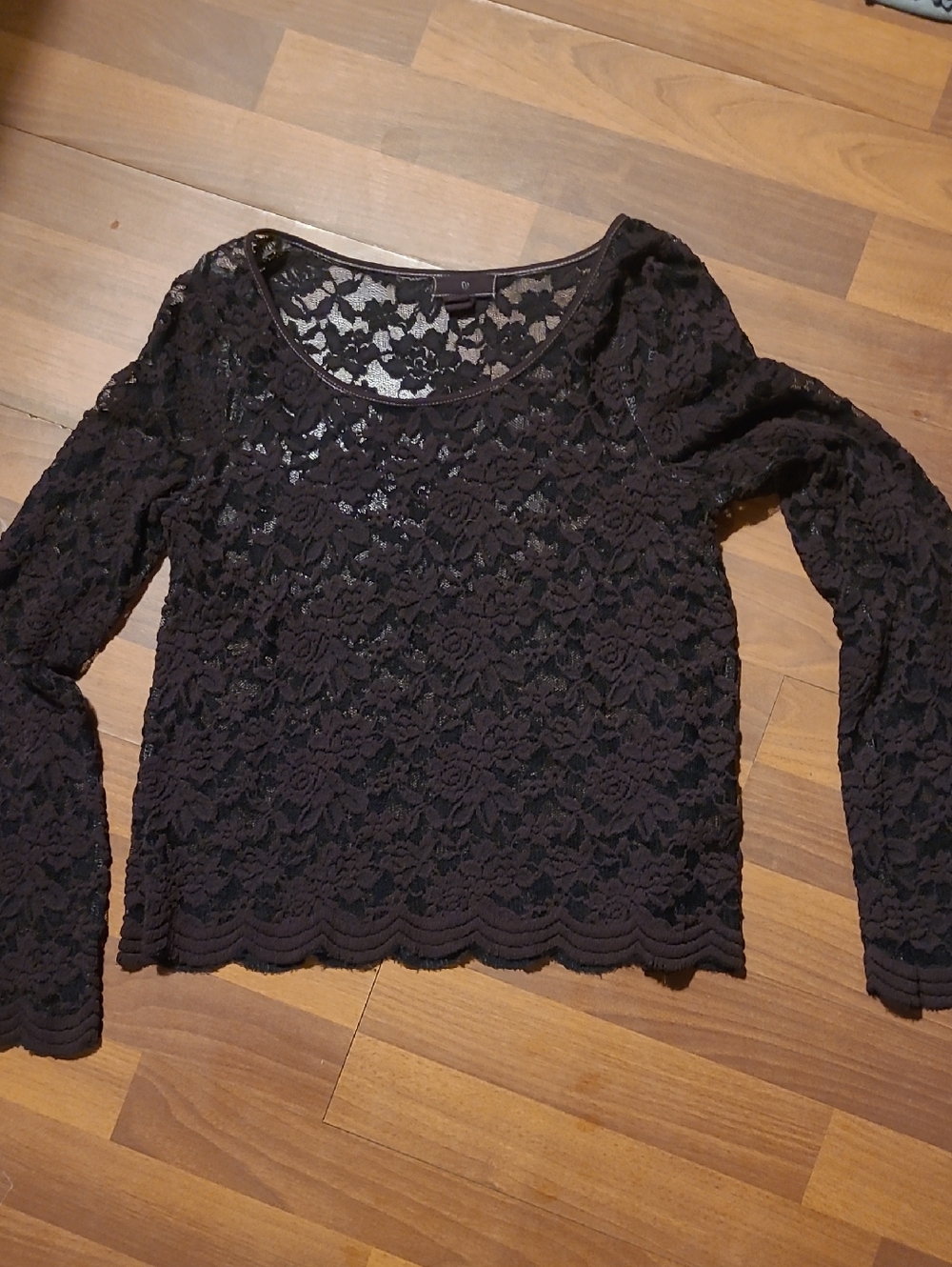 Women's Maroon Dark Purple Lace Long Sleeve Scoop Neck Top